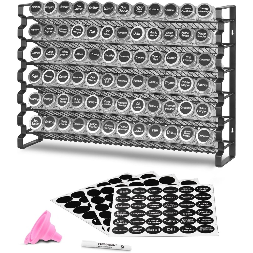 image:imageVEVOR Detachable Spice Rack Organizer for Cabinet 4 Tie Stackable Seasoning Organizer Spice Jars Kitchen Storage for Countertop Kitchen Pantry Cupboard 158x107 in23x16 in