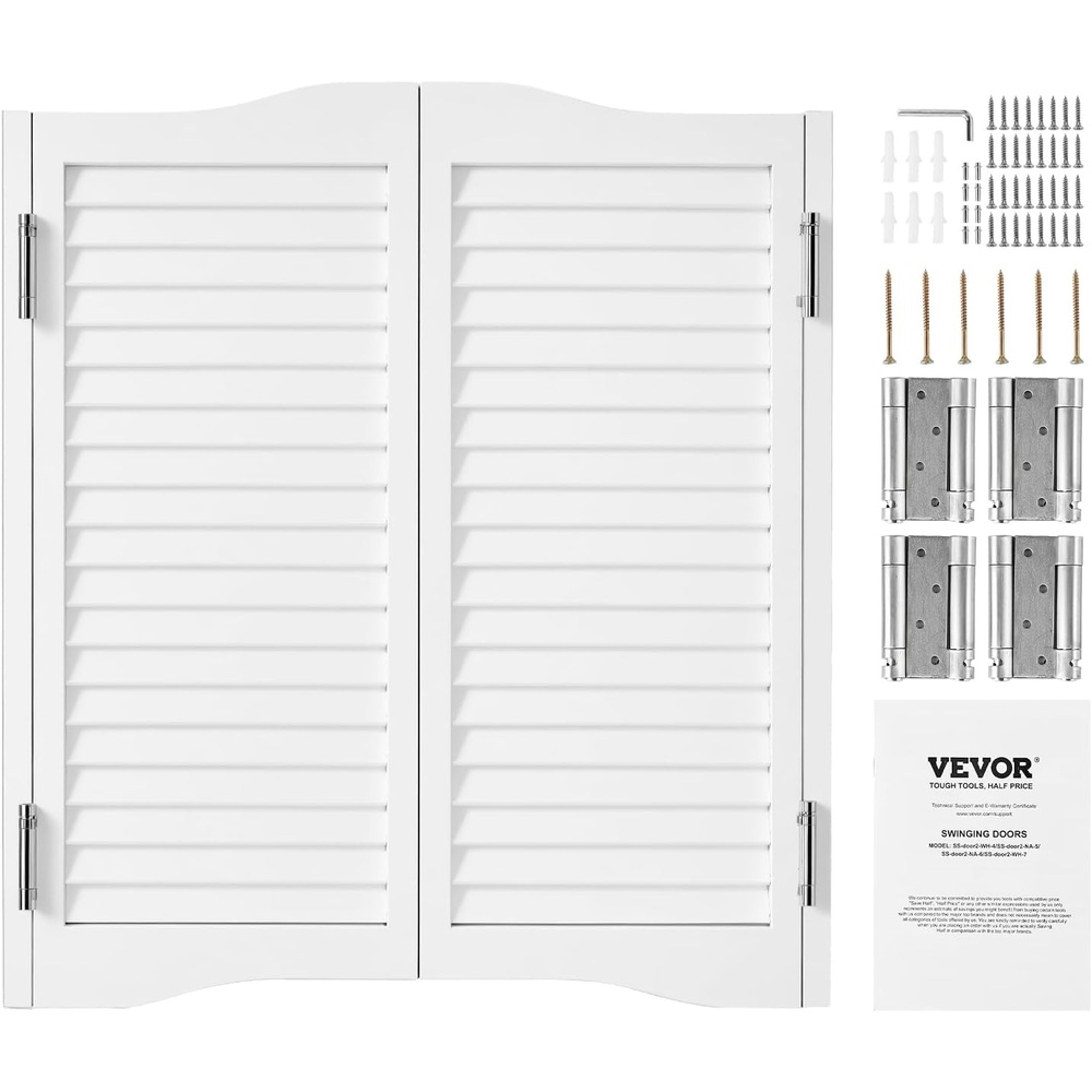 image:imageVEVOR Double Saloon Swinging Doors 32 W x 36 H Arched Top Interior Swinging Cafe Doors Premium Pine Wood with Hinges amp Hardware Kit Easy to Install for Hallway Kitchen Bar Pub Entrance WhiteWhite
