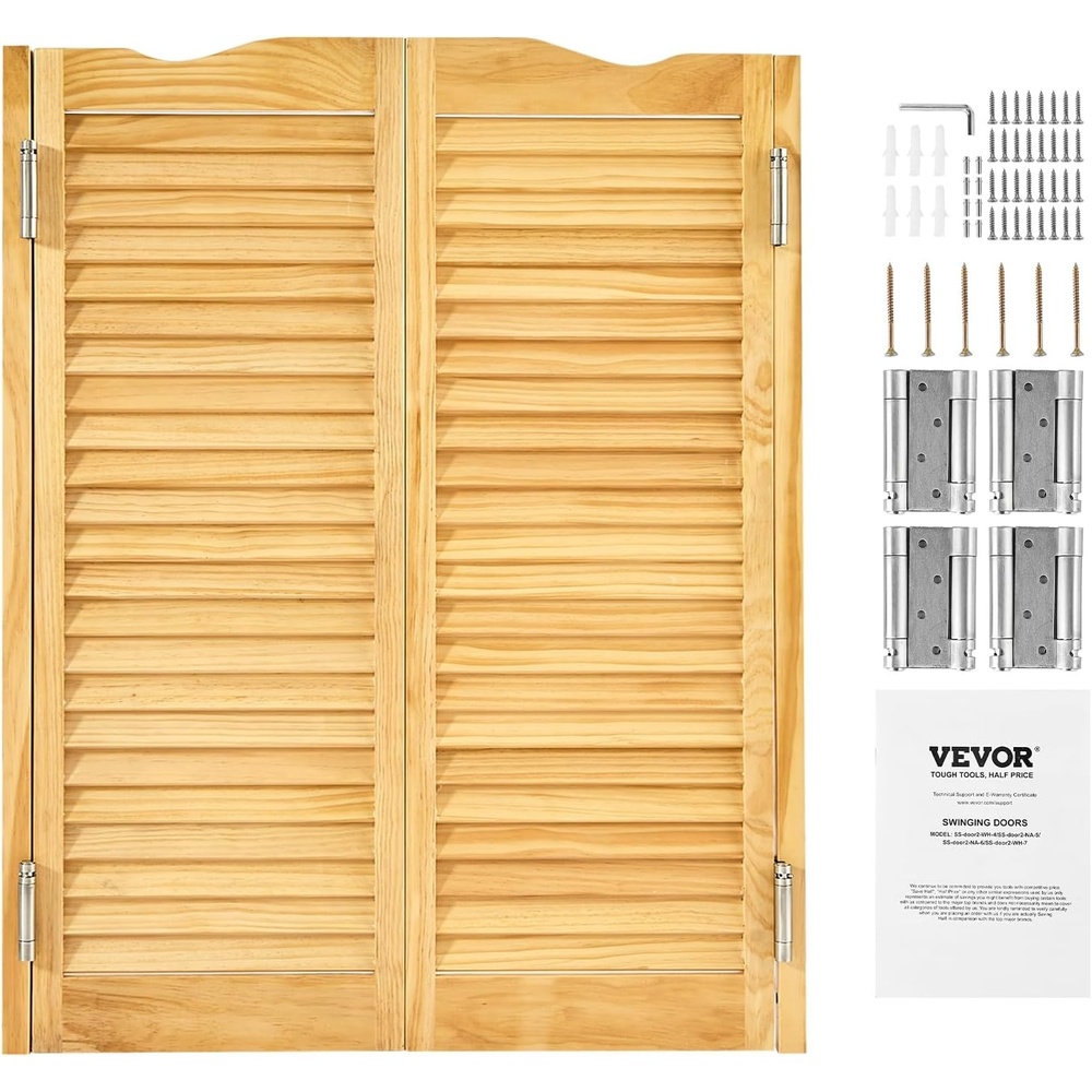 image:imageVEVOR Double Saloon Swinging Doors 32 W x 42 H Arched Top Interior Swinging Cafe Doors Pine Wood with Hinges amp Hardware Kit Easy to Install for Hallway Kitchen Bar Pub Entrance Log Color