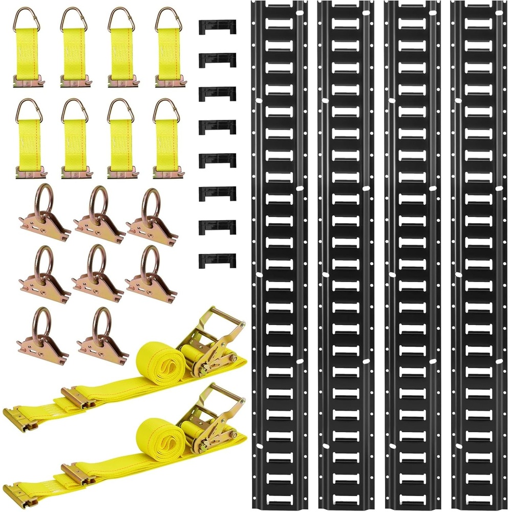 image:imageVEVOR E Track TieDown Rail Kit 30PCS 5FT ETracks Set Includes 4 Steel Rails amp 2 Single Slot amp 8 O Rings amp 8 TieOffs wDRing amp 8 End Caps Securing Accessories for Cargo Motorcycles and Bikes77FT26Pcs