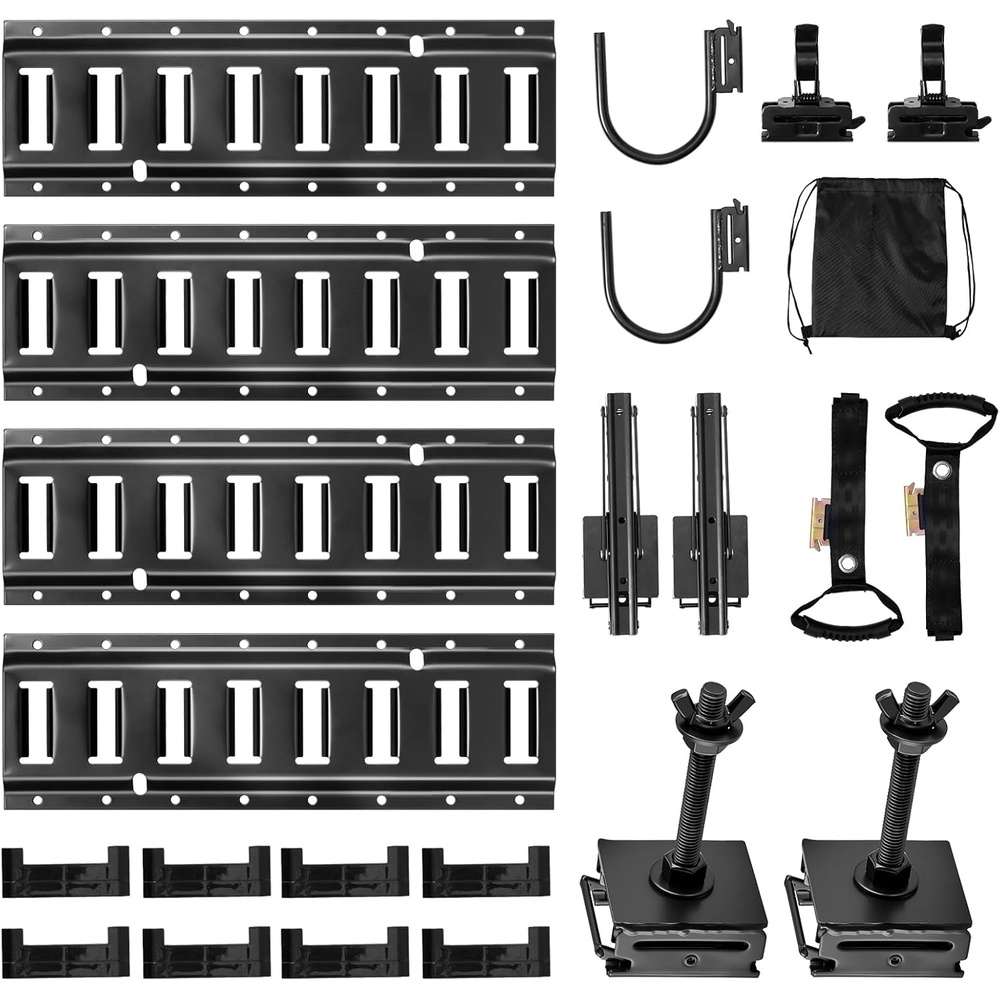 image:imageVEVOR ETrack TieDown Rail Kit 4 Pack 13 ft E Track Rails 2 UShaped Hooks 2 Tool Holders 2 Track Shelf Brackets 2 Tire Holders 2 Cable Storage Rings 8 End Caps amp 1 Bag Fit for Vans Trailers19 PACK