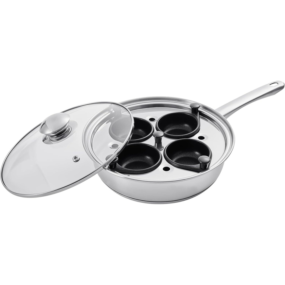 image:imageVEVOR Egg Poacher Pan 4Cup Poached Egg Maker Stainless Steel Poaching Pan and Frying Skillet with 4 Nonsitck Detachable Large Cups Lid and Silicone Spatula Compatible with Induction Stovetop