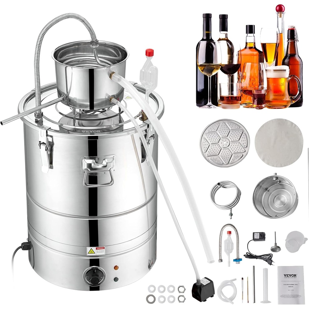 image:imageVEVOR Electric Alcohol Still 8Gal30L Alcohol Distiller Distillery Kit for Alcohol include Pump amp Oneway Exhaust Valve amp ThermometerSilver