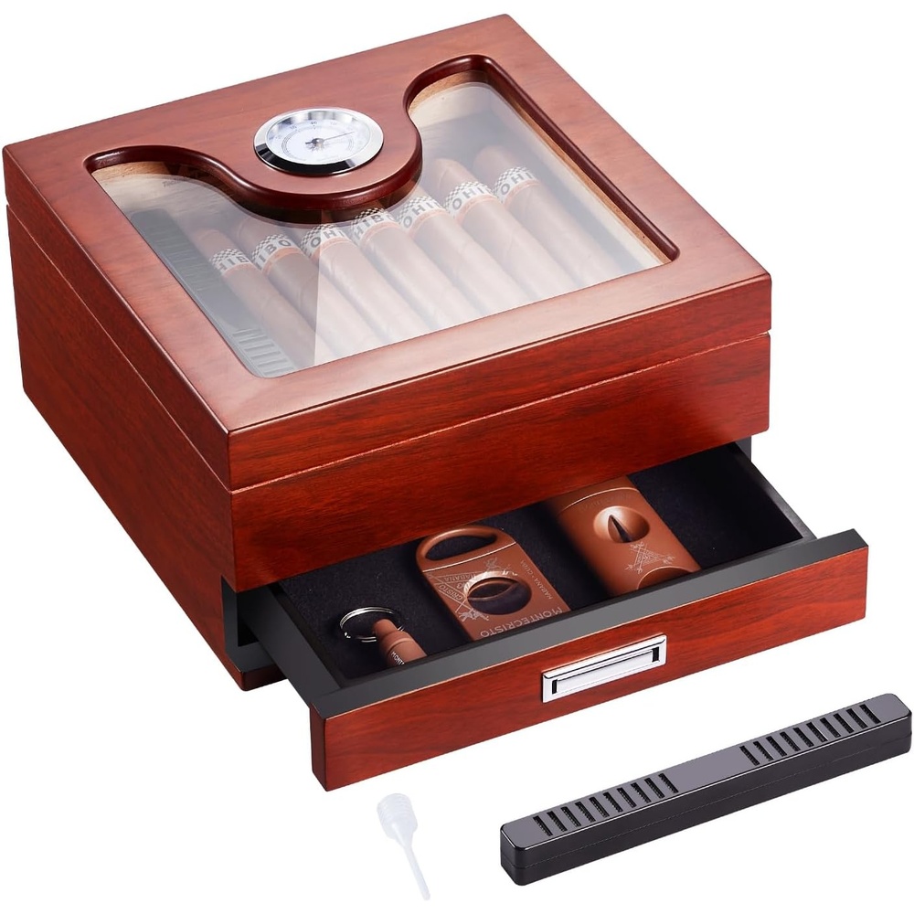 image:imageVEVOR Electric Humidor 60L 350 Counts Electric Cigar Humidor Cabinet with Compressor Cooling Constant Humidity amp Temperature Control Spanish Cedar Wood Shelves amp Drawers 3 Layers for HouseholdBlack