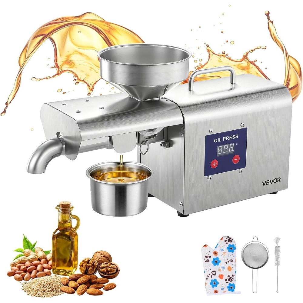 image:imageVEVOR Electric Oil Press Machine 700W Stainless Steel Oil Extractor Machine 140  284 Constant Temperature Hot Press Oil Expeller for Pressing Peanuts Sesame Seeds Rapeseed Tea SeedsSilver