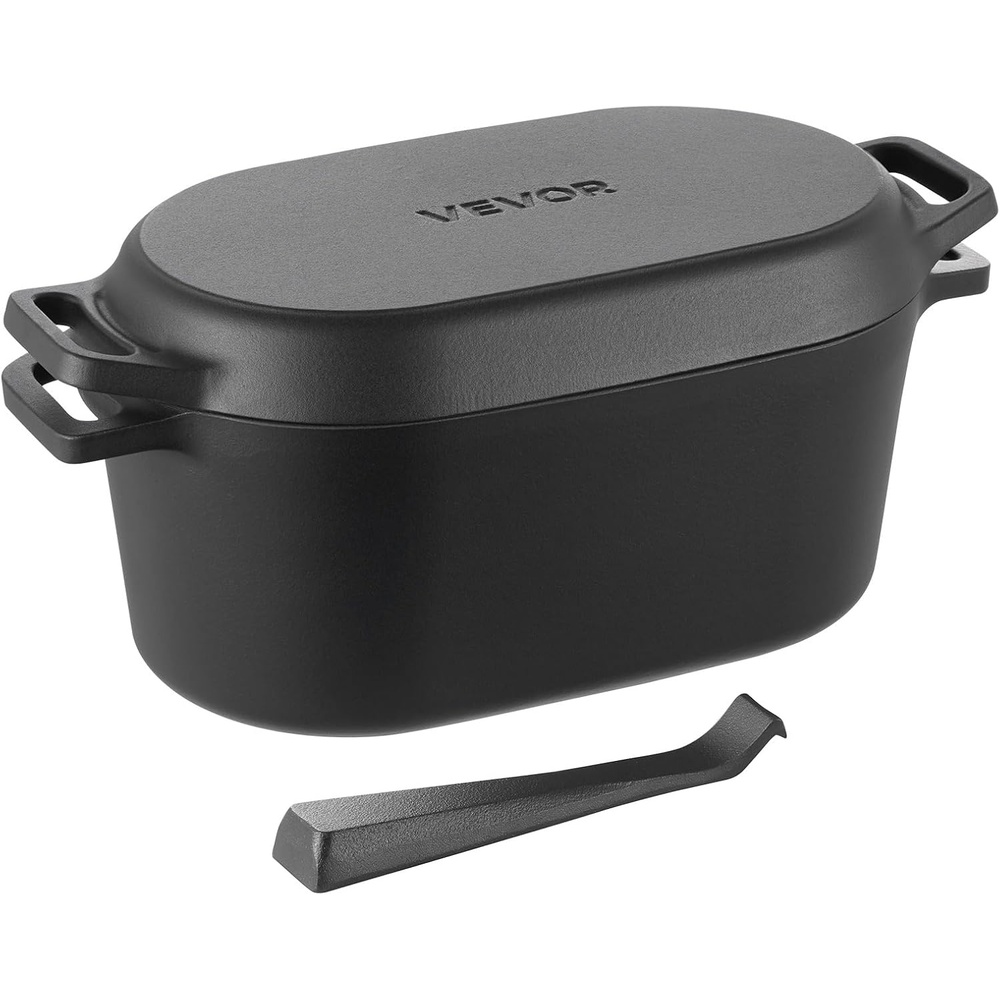 image:imageVEVOR Enameled Cast Iron Dutch Oven 35 Quart Pot with Lid and Dual Handles HeavyDuty Durable Cookware Pan Oven Induction Compatible up to 500 for Braising Stews Roasting Bread Baking Black