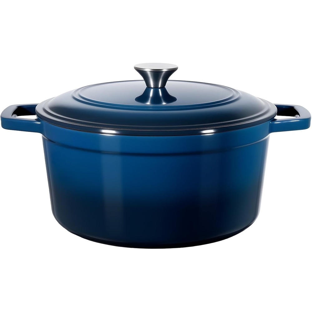 image:imageVEVOR Enameled Cast Iron Dutch Oven 6 Quart Pot with Lid and Dual Handles HeavyDuty Durable Cookware Pan Oven Induction Compatible up to 500 for Braising Stews Roasting Bread Baking BlueBlue