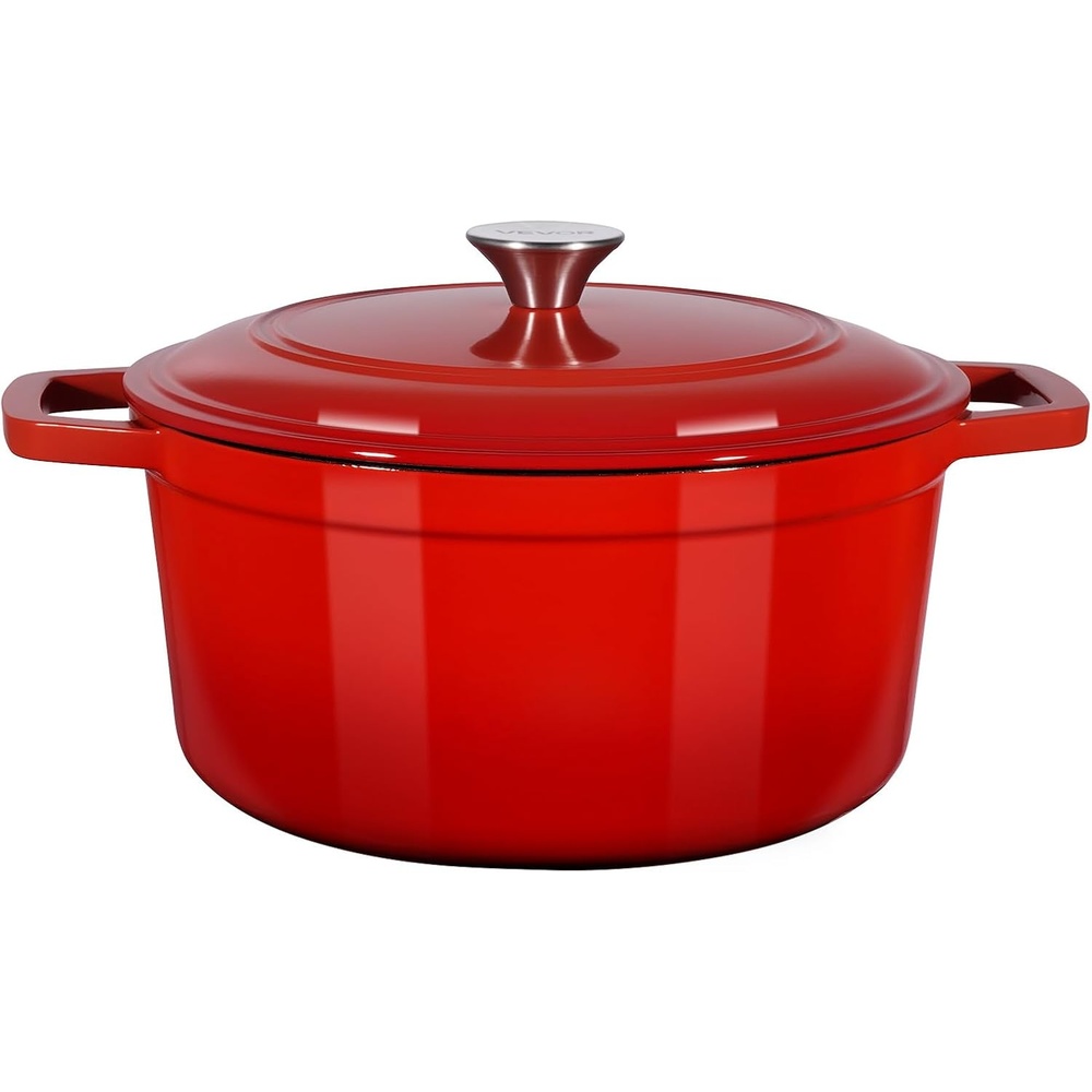 image:imageVEVOR Enameled Cast Iron Dutch Oven 6 Quart Pot with Lid and Dual Handles HeavyDuty Durable Cookware Pan Oven Induction Compatible up to 500 for Braising Stews Roasting Bread Baking BlueRed