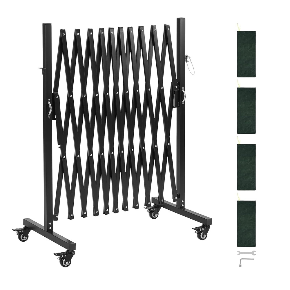 image:imageVEVOR Expandable Barricade 11FT Expandable Safety Barrier Flexible Mobile Barricade with Locking Casters Portable Folding Security Gate Metal Traffic Fence for Patio Garden StairwayBlack