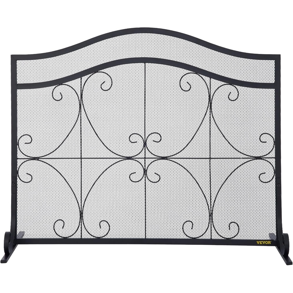 image:imageVEVOR Fireplace Screen 38 x 265 InchHeavy Duty Iron Freestanding Spark Guard with Support Metal Mesh Craft Broom Tong Shovel Poker Included for Fireplace Decoration amp Protection BlackFrench style