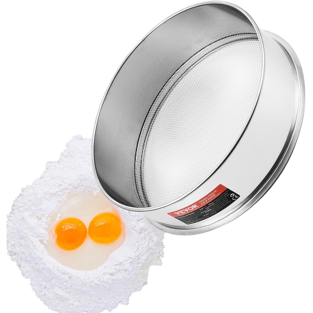 image:imageVEVOR Flour Sieve Fine Mesh 40 Mesh Sifter 304 Stainless Steel Sifter Foodgrade Dia 126 Fine Mesh Strainers for Baking 5 Sizes Mesh hole for Mungbean Rice Flour Pearl Powder12 Mesh