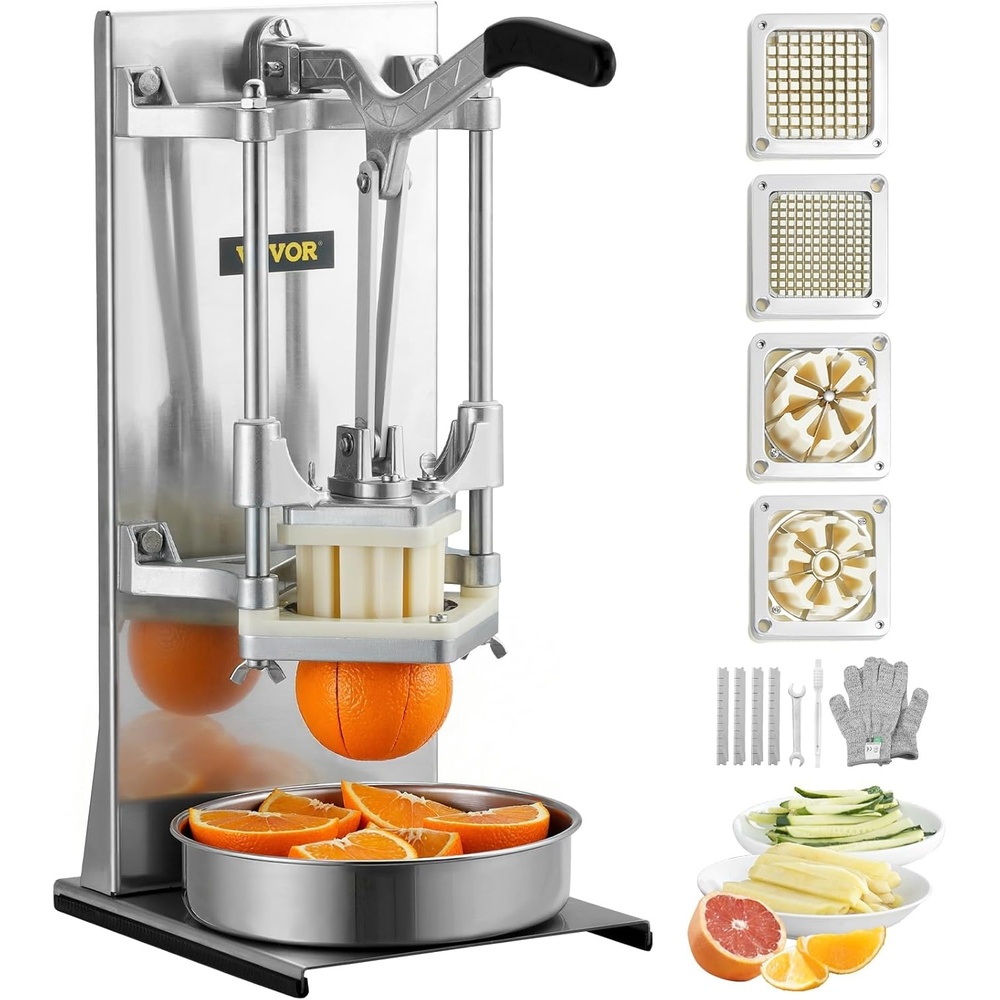 image:imageVEVOR French Fry Cutter Ergonomic Potato Slicer with 3 Blades 12 38 14 amp Juicer Plate EasyReplace Vegetable Chopper Dicer for Carrot Onion Lemon Ideal for Home amp Commercial Kitchens14 38 6Wedge Slicer 6Wedge Apple Corer