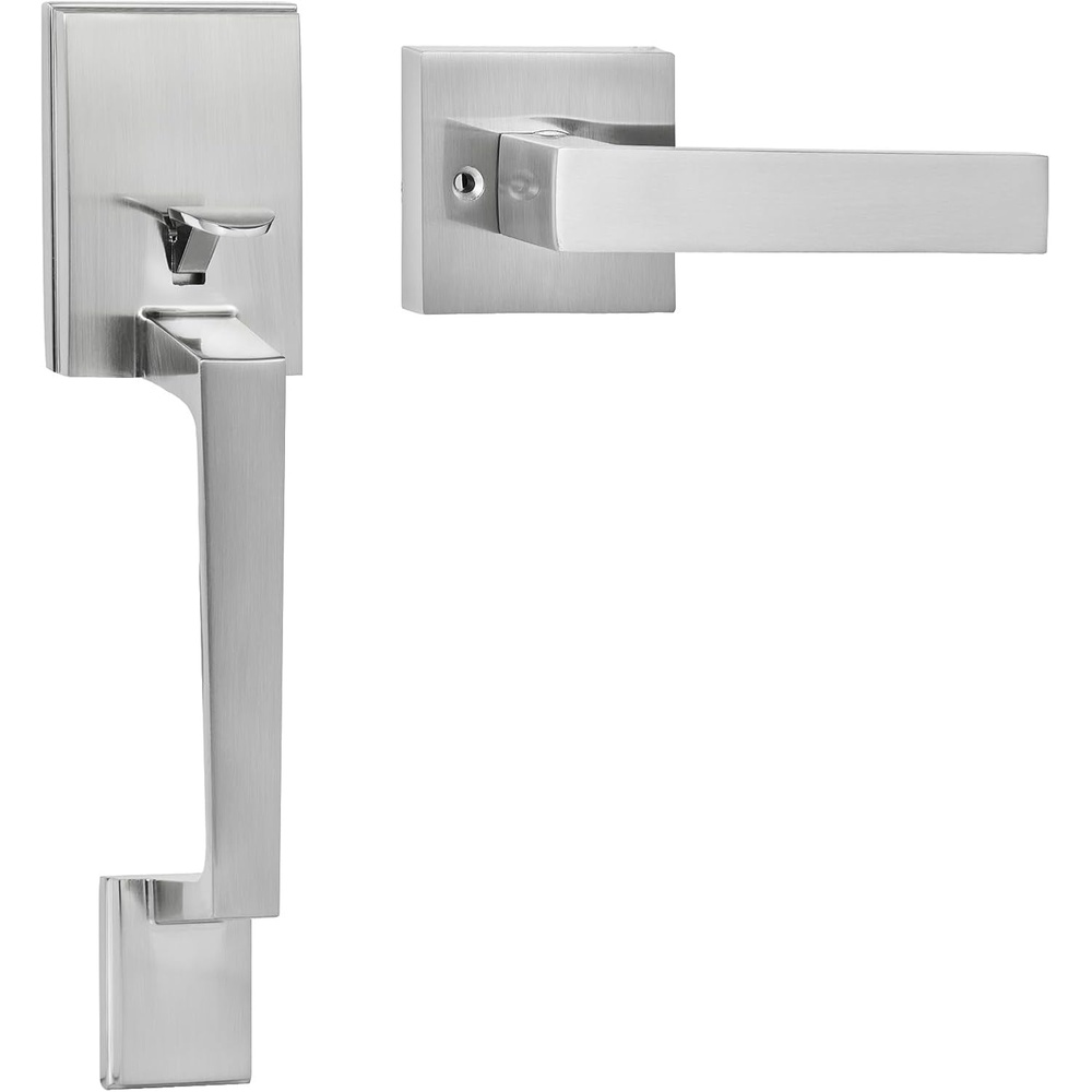 image:imageVEVOR Front Door Handle and Deadbolt Set Matte Black Front Door Lock Set with Interior Knob Adjustable Hole Spacing Single Cylinder Handleset for Right and Left Handed Entrance and Front DoorSatin Nickel