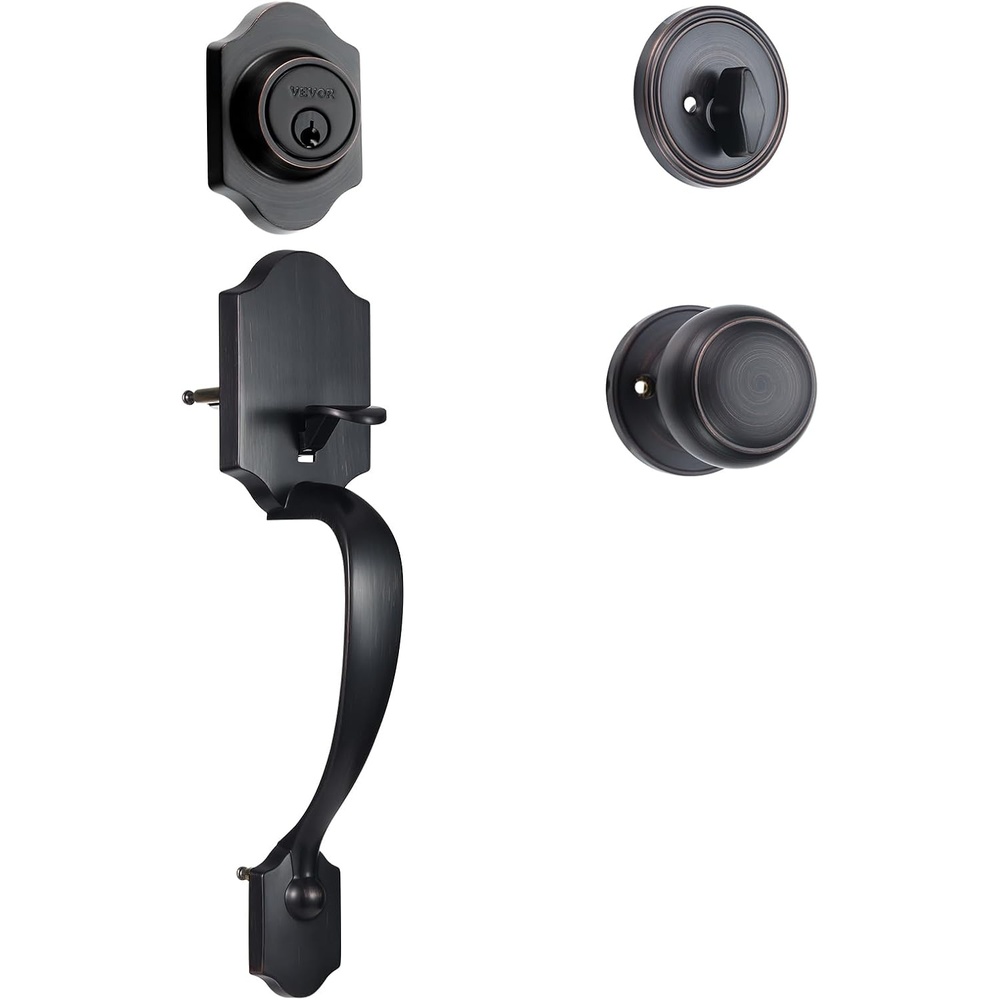image:imageVEVOR Front Door Handle and Deadbolt Set Matte Black Front Door Lock Set with Interior Knob Adjustable Hole Spacing Single Cylinder Handleset for Right and Left Handed Entrance and Front DoorBronzeWith lock