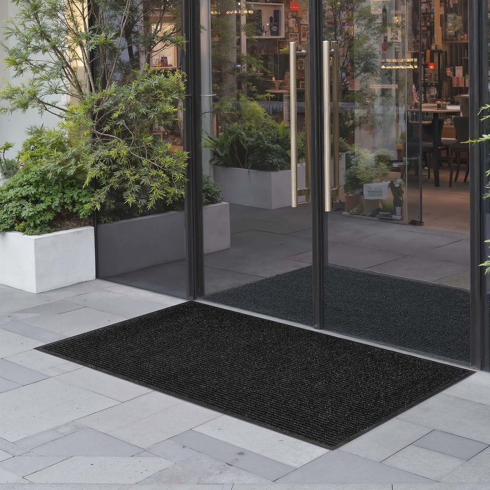 image:imageVEVOR Front Door Mat 6 x 4 ft Indoor Outdoor Doormat Commercial Floor Mat Stylish Striped Industrial Carpet with PVC Backing Heavy Duty Washable Entry Rug Mat for Hallway Balcony Garage GreyBlackgrey Striped