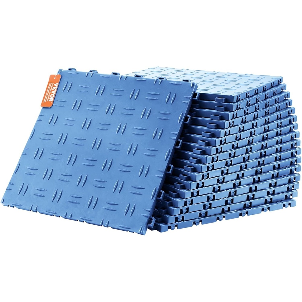 image:imageVEVOR Garage Floor Tiles 12 x 12 x 053 inch Interlocking Design Ease of Installation DoubleSided Texture NonSlip Sturdiness for Garages Basements Repair Shops Blue 25 PackBlue