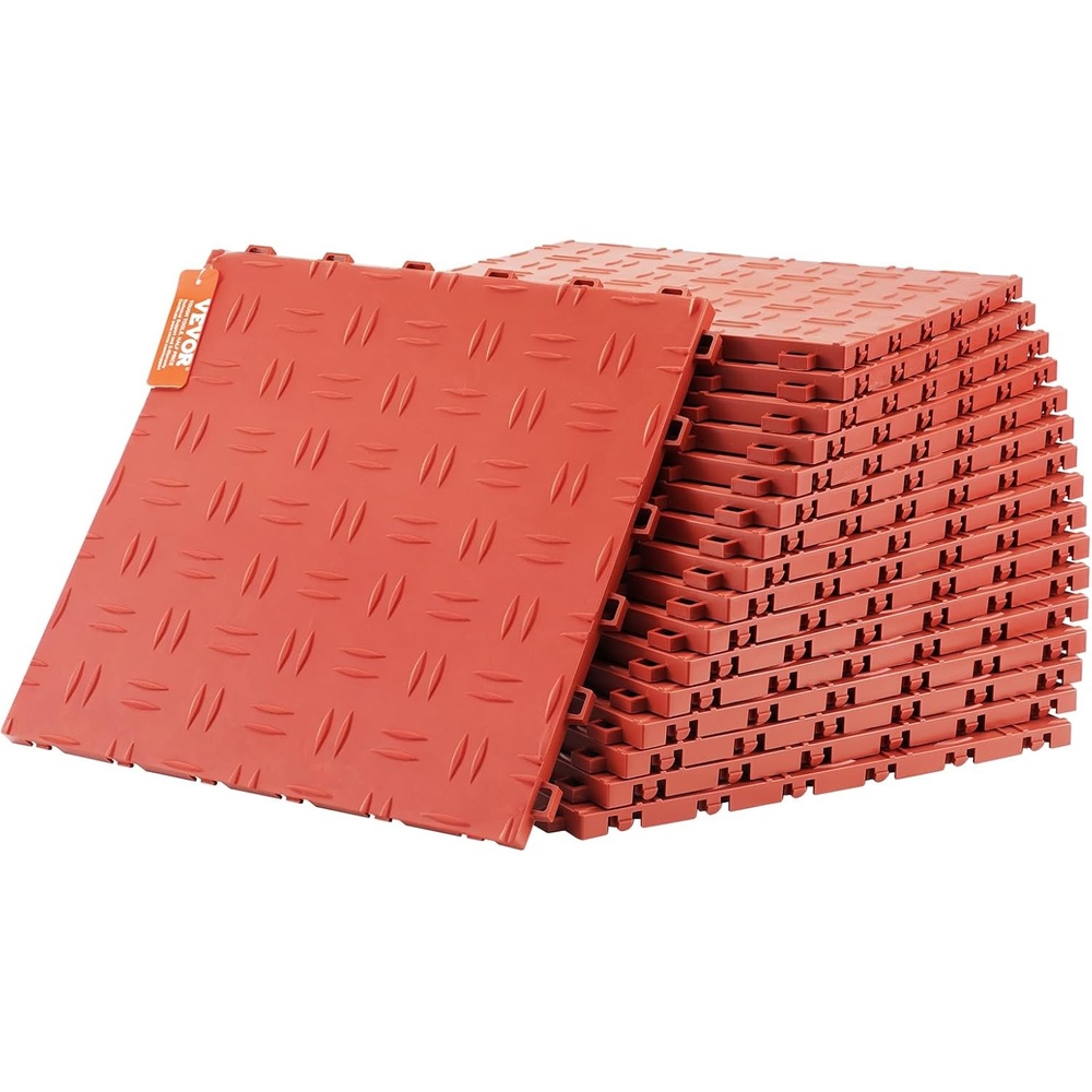 image:imageVEVOR Garage Floor Tiles 12 x 12 x 053 inch Interlocking Design Ease of Installation DoubleSided Texture NonSlip Sturdiness for Garages Basements Repair Shops Blue 25 PackRed