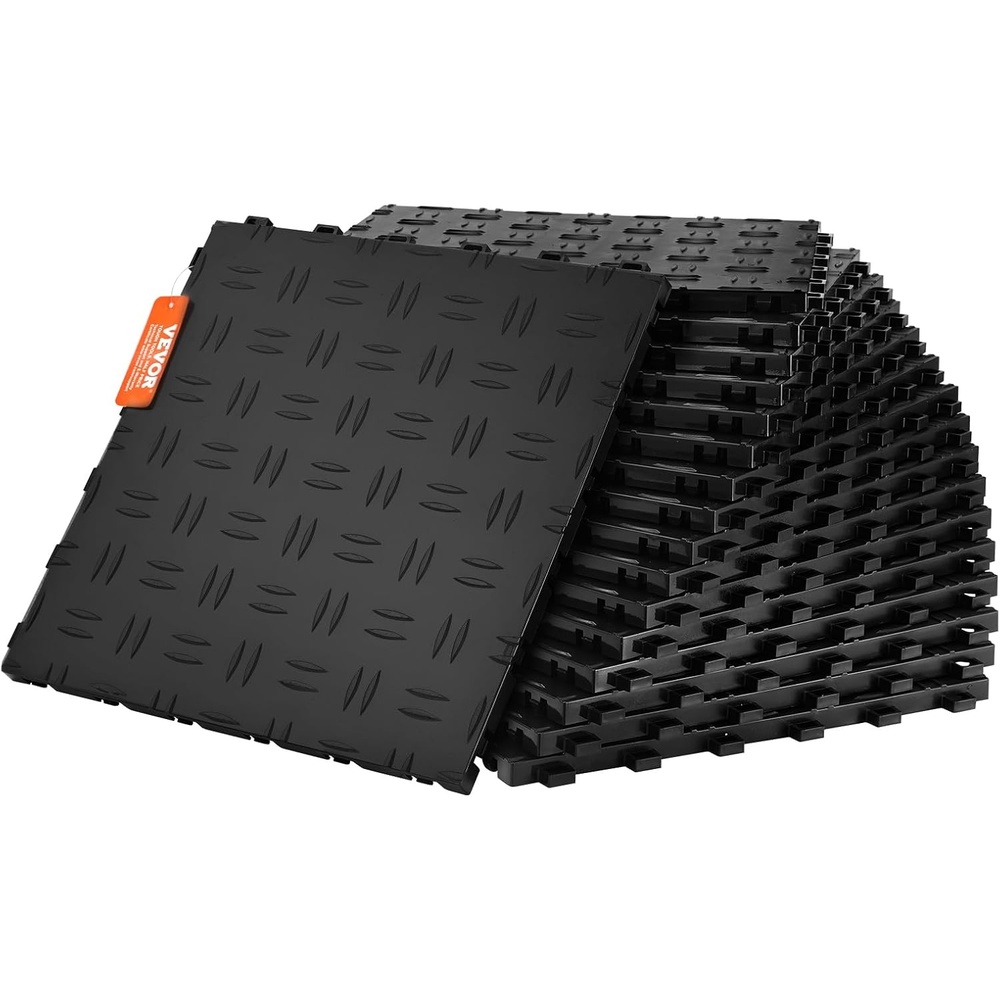 image:imageVEVOR Garage Floor Tiles 12 x 12 x 053 inch Interlocking Design Ease of Installation DoubleSided Texture NonSlip Sturdiness for Garages Basements Repair Shops Blue 25 PackBlack