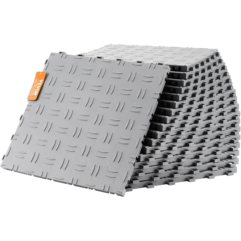 image:imageVEVOR Garage Floor Tiles 12 x 12 x 053 inch Interlocking Design Ease of Installation DoubleSided Texture NonSlip Sturdiness for Garages Basements Repair Shops Blue 25 PackSilver