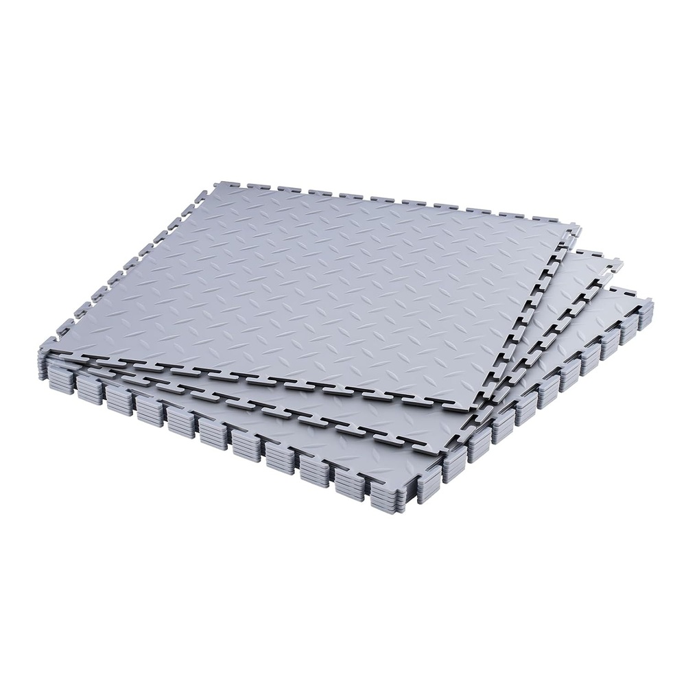 image:imageVEVOR Garage Floor Tiles 202 x 202 x 02 inch Interlocking Ease of Installation Diamond Plate SlipResistant Texture NonSlip Sturdiness for Garages Warehouse Tool Room Graphite Gray 8 PackLight Gray