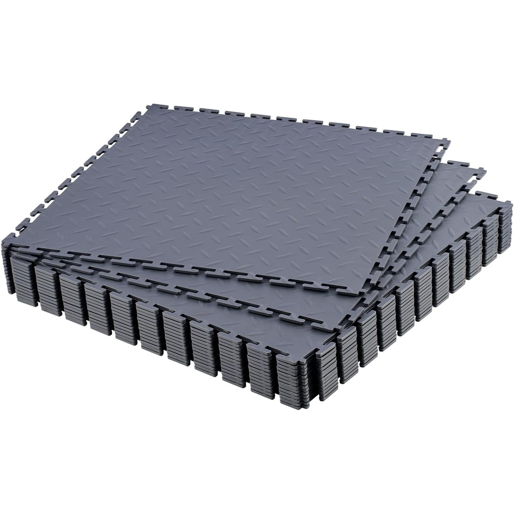 image:imageVEVOR Garage Floor Tiles 202 x 202 x 02 inch Interlocking Ease of Installation Diamond Plate SlipResistant Texture NonSlip Sturdiness for Garages Warehouse Tool Room Graphite Gray 16 Pack