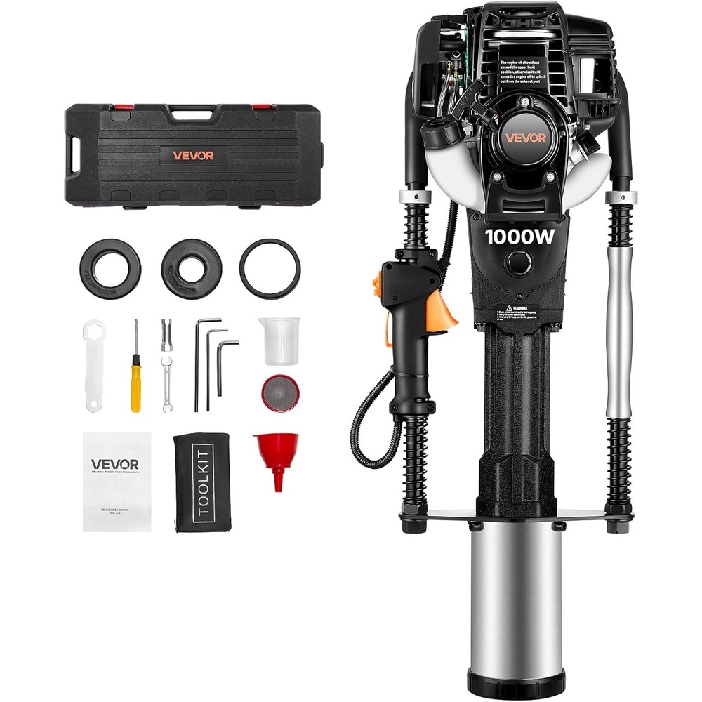 image:imageVEVOR Gas Powered T Post Driver 377cc 4Stroke Engine Efficient Post Pounder with 3 Piling Sleeves VibrationReducing Handle Heavy Duty Fence Pile Driver for Farm Orchard Road Work Landscaping