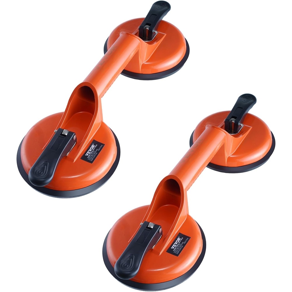 image:imageVEVOR Glass Suction Cup 47 2 Pack 330 lbs Load Capacity Vacuum Suction Cup with Aluminum Handle Heavy Duty Industrial Suction Cup Lifter Tool for Glass Granite Tile Metal Wood Panel Lifting2 Pack  Orange