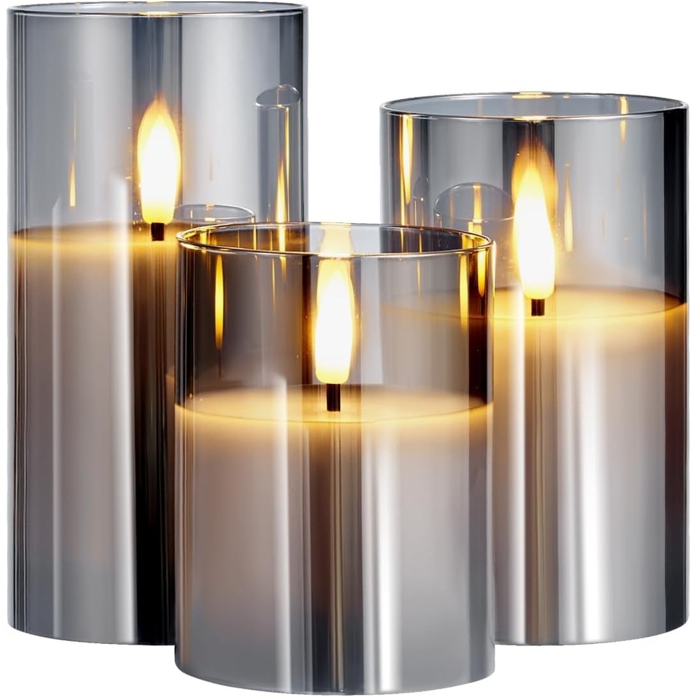 image:imageVEVOR Gray Flickering Flameless Candles Set of 3 Battery Operated Flameless Led Candles with 10Key Remote and Timer Real Wax amp Warm Color Flickering Light for Festival Wedding Home Party Dcor