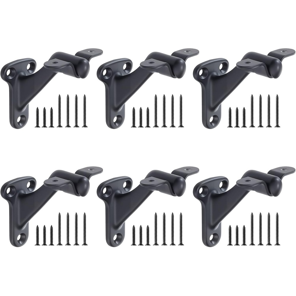 image:imageVEVOR Handrail Hardware Bracket 6 Packs Heavy Duty Hand Rail Brackets Flexible Angle Adjustment amp Easy Install Stair Railing Hardware for Stairways Handrail StaircaseMatte Black