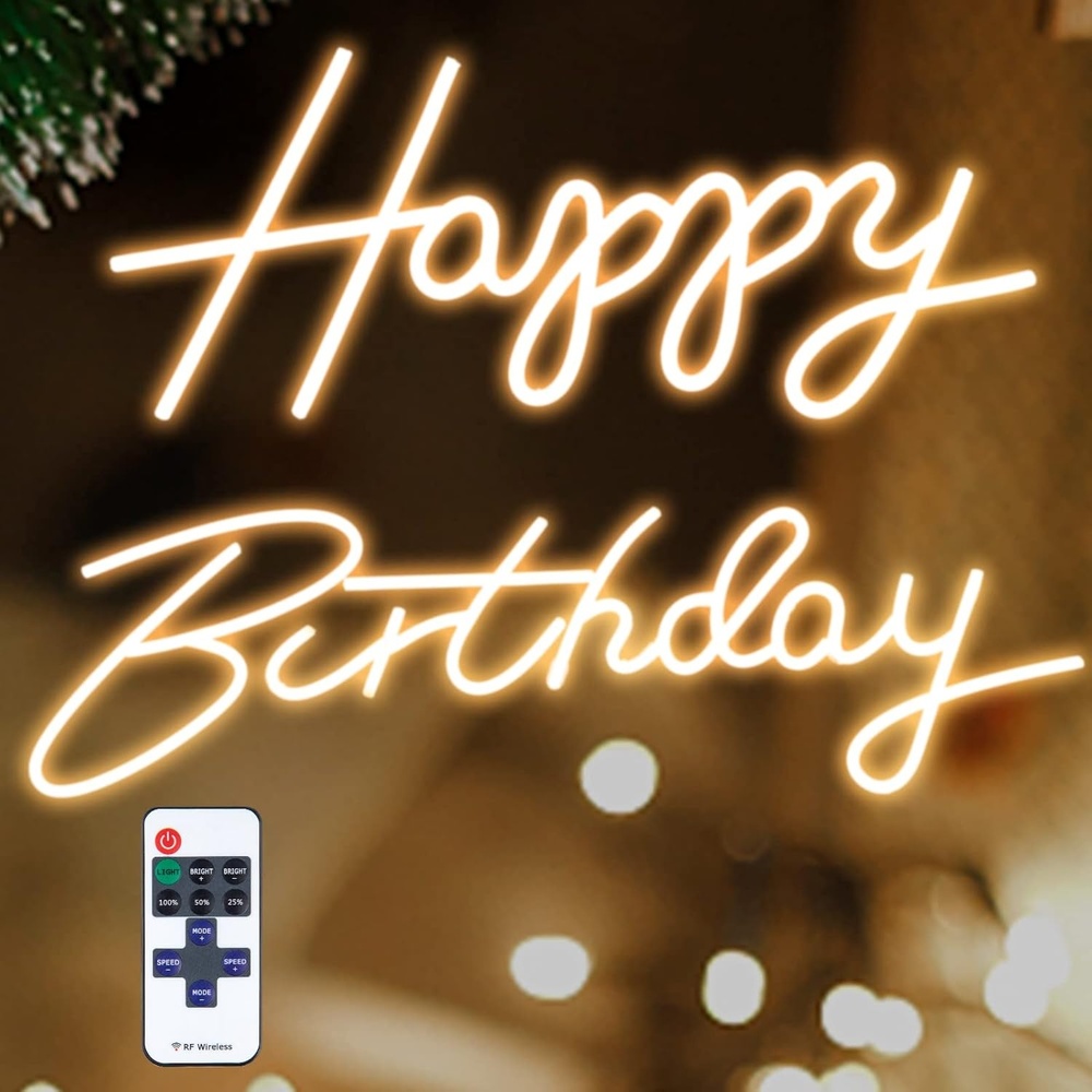 image:imageVEVOR Happy Birthday Neon Sign 18 x 8  26 x 75 Warm White LED Neon Lights Signs Adjustable Brightness with Remote Control Party Club Celebration DecorationWarm White