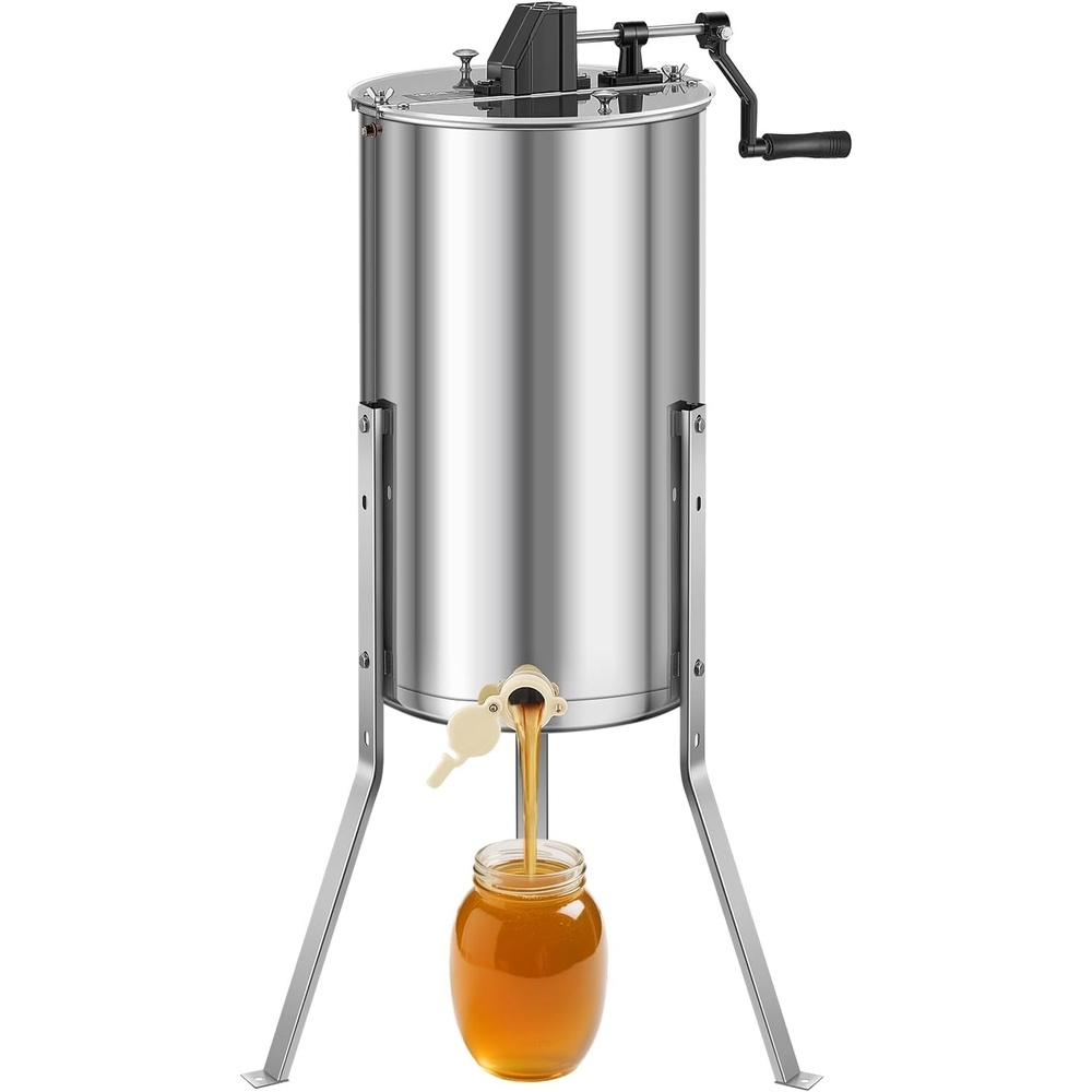 image:imageVEVOR Honey Extractor 24 Frame Stainless Steel Manual Beekeeping Extraction Honeycomb Drum Spinner with Transparent Lid Apiary Centrifuge Equipment with Height Adjustable Stand Silver2 Frame