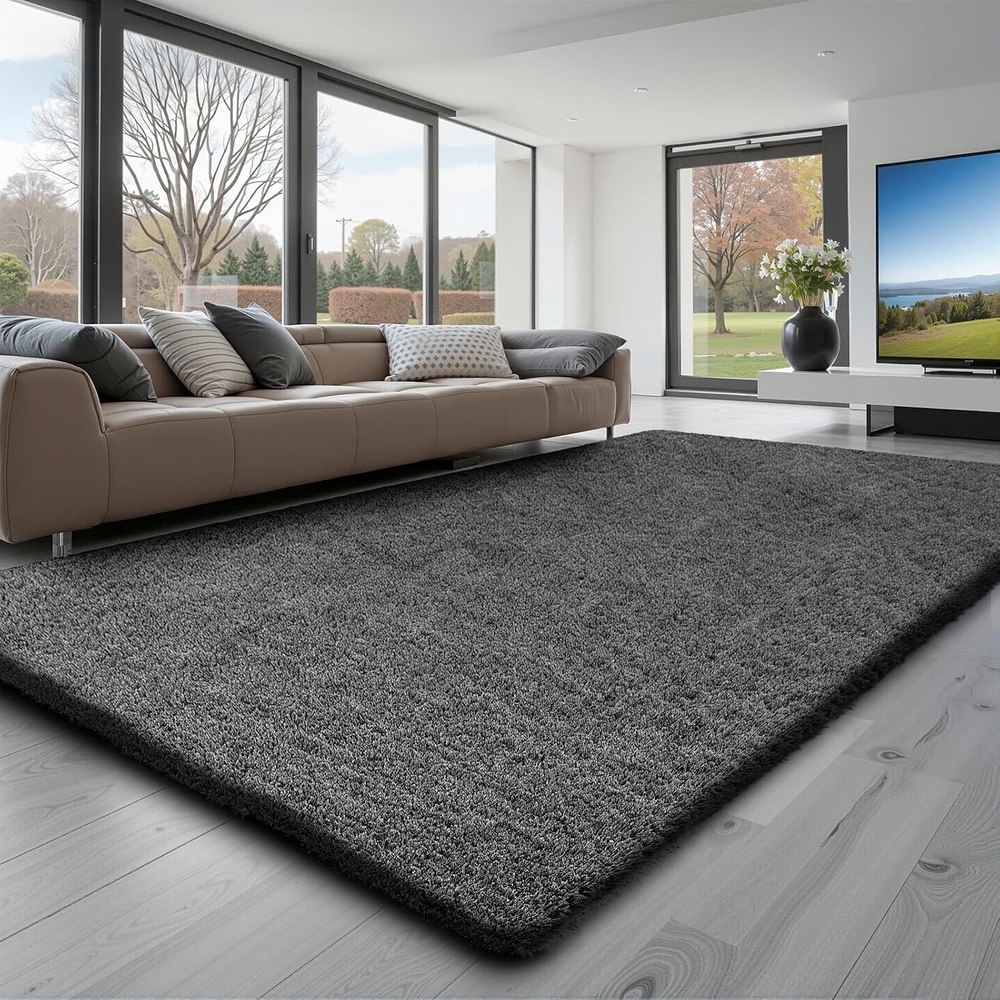 image:imageVEVOR Indoor Plush Area Rug 5x8 ft Plush Carpet Living Room Area Rug Fluffy with TripleLayer Material Grey Soft Thick Pile Shag Rugs for Bedroom Sunroom NonShedding amp NonWoven SlipResistantGrey
