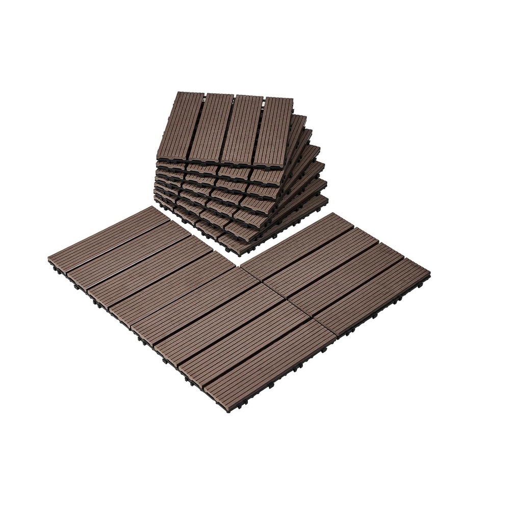 image:imageVEVOR Interlocking Deck Tiles Plastic Wood 27 Pack12x12 27 sq ft Waterproof Outdoor Flooring All Weather Use Patio Floor Decking Covering Tiles for Porch Poolside Balcony Backyard Dark Brown