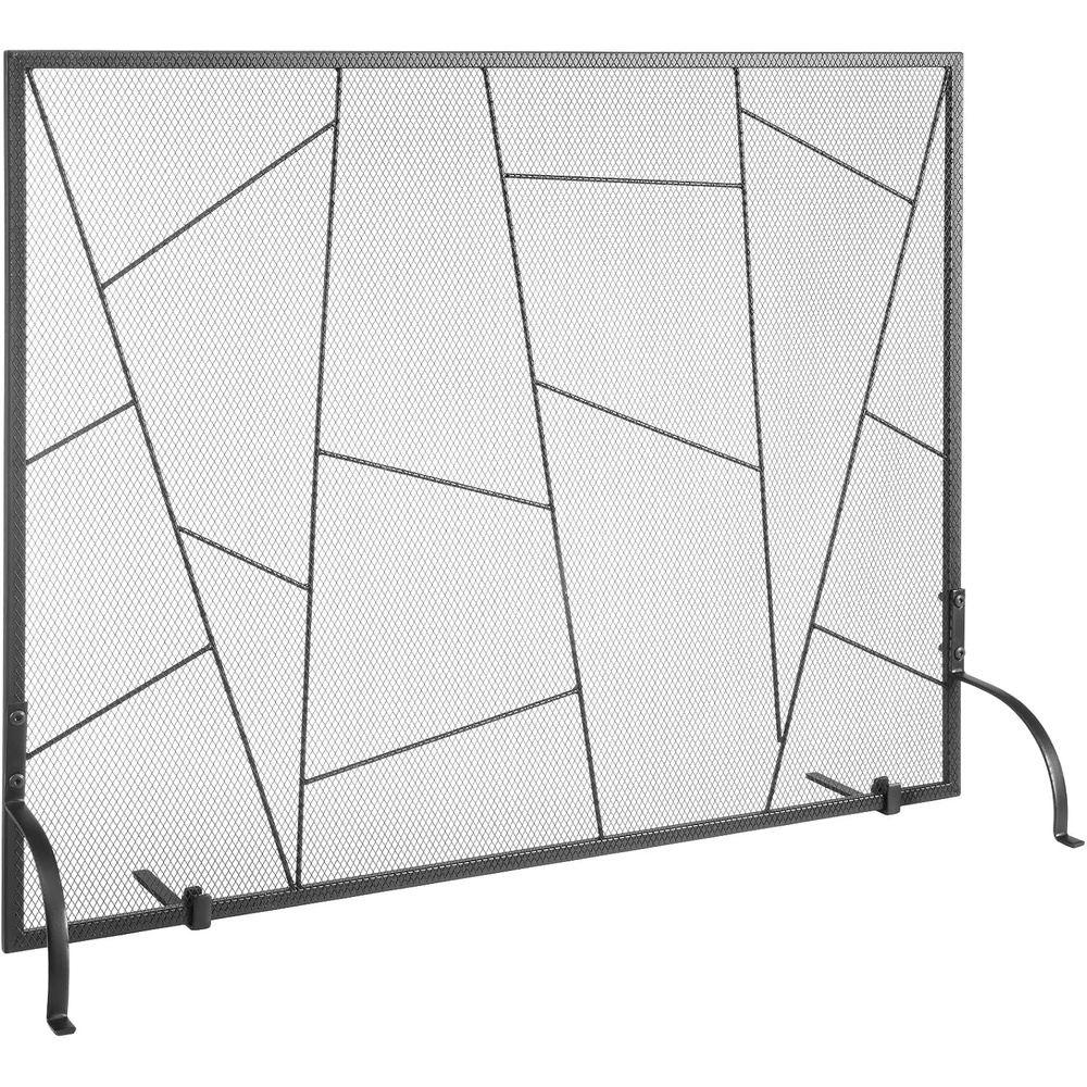 image:imageVEVOR Iron 3Panel Fireplace Screen 48x302in Black Vintage Style High Durability Mesh Design Safety Feature Versatile UsageBlack