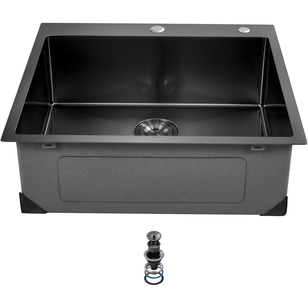 image:imageVEVOR Kitchen Sink 304 Stainless Steel Recessed Sink Top Mount Single Bowl with Accessories 2 Pack Home Dishwasher Sink for Workstation RV Prep Kitchen and Bar Sink 25Black