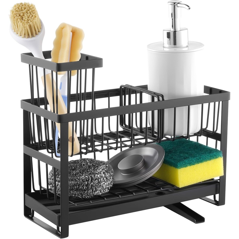 image:imageVEVOR Kitchen Sink Caddy Organizer 2 Tier Sponge Holder for Kitchen Sink with High Brush Holder amp Divider Storage Rack with Rotatable Drainage Spout Countertop Organizers and Storage Essentials