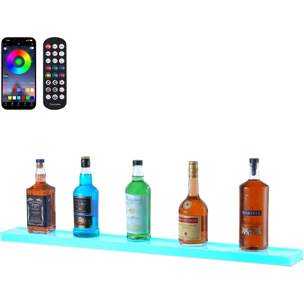 image:imageVEVOR LED Lighted Liquor Bottle Display 3 Tier 70 Inch Illuminated Home Bar Shelf with RF Remote amp App Control 7 Static Colors Acrylic Lighted Whiskey Shelf for 52 Bottles Powered by Adapter Only1 Step 40 Inches