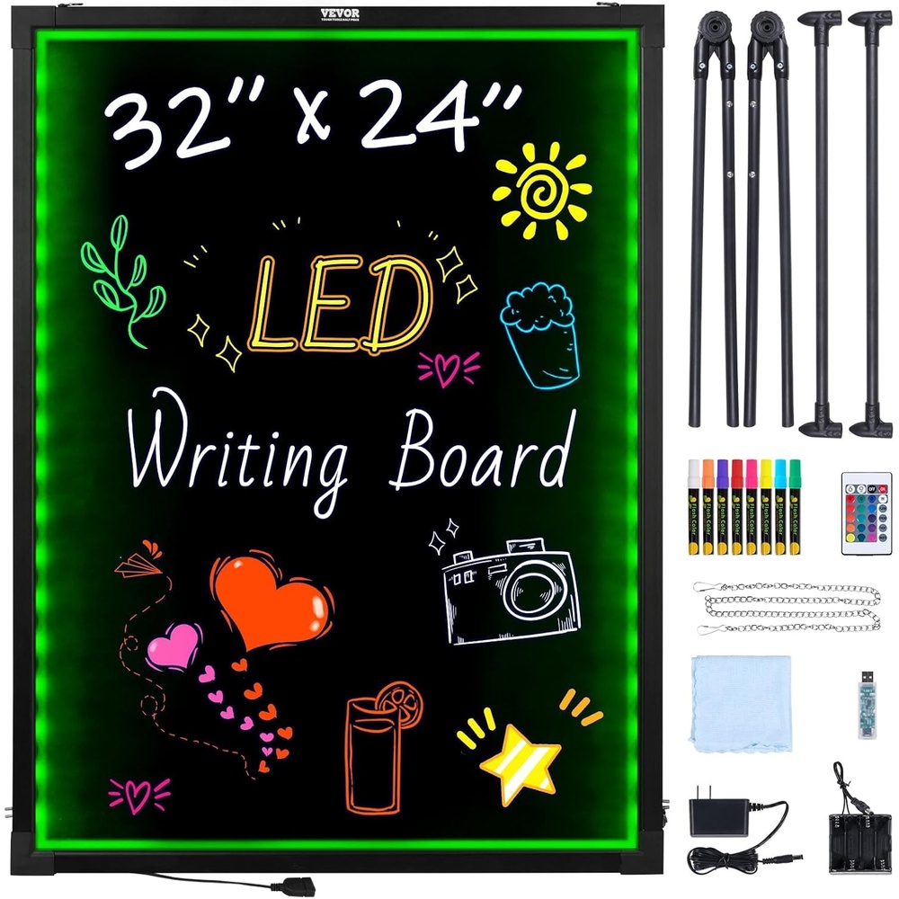 image:imageVEVOR LED Message Writing Board 16x12 Illuminated Erasable Lighted Chalkboard Neon Effect Menu Sign Board Drawing Board with 8 Fluorescent Chalk Markers and Remote Control for Home Wedding Shop32W x 32H