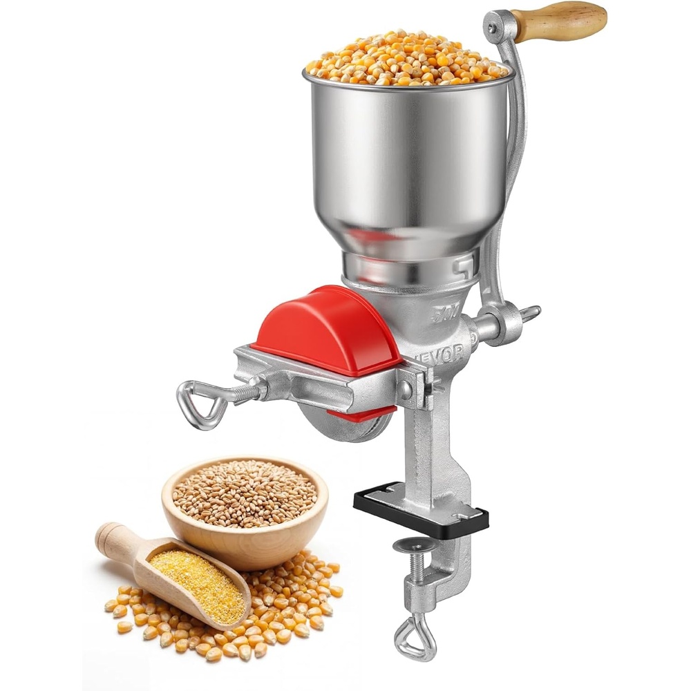 image:imageVEVOR Manual Grain Mill with High Hopper HandCrank Corn Grinder Heavy Duty Cast Iron Wheat Grinding Mill with Stable Table Clamp amp Dust Cover for Grains Spices Coffee Beans Nuts