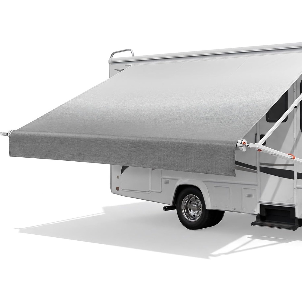 image:imageVEVOR Manual RV Awning Complete Kit 1012FT Retractable RV Awning with Aluminum Alloy Frame amp Waterproof PVC Fabric Outdoor Camping Trailer Awnings Fit Most RVs 10FT Type Gradient Gray10 FT
