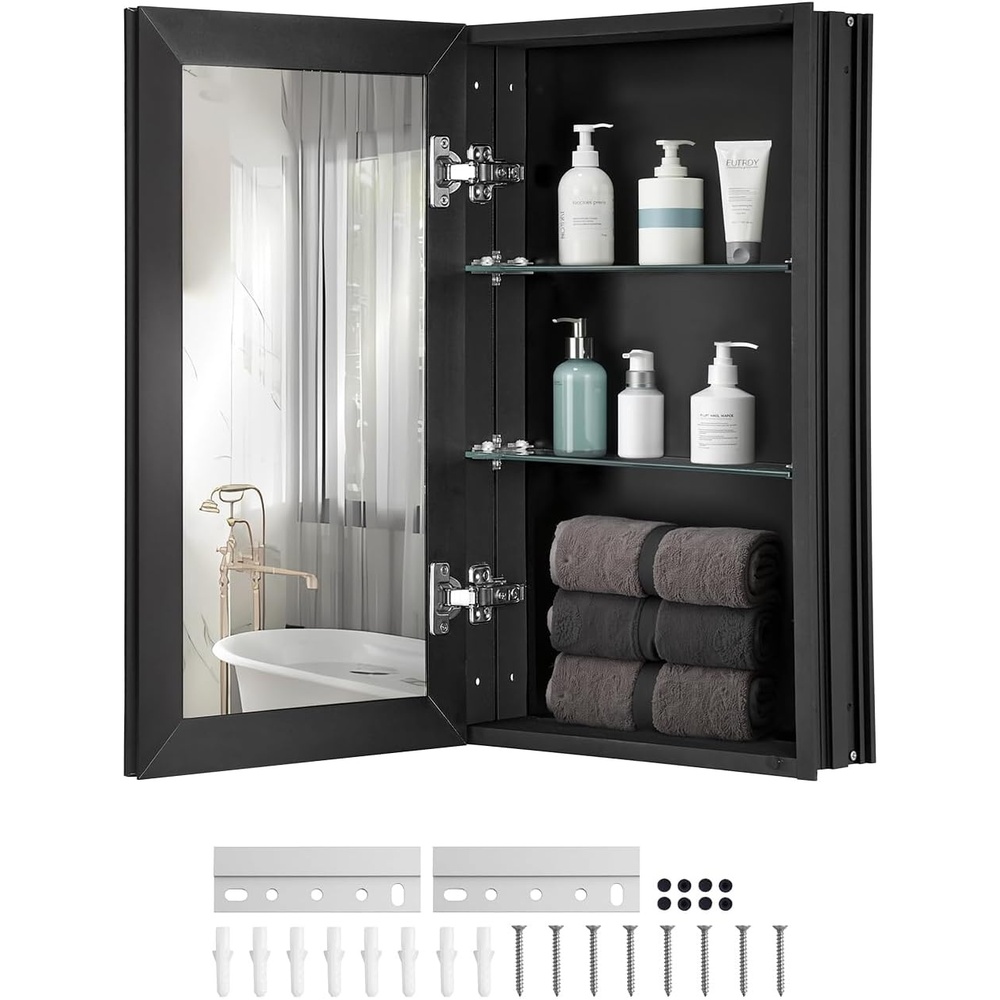 image:imageVEVOR Medicine Cabinet 165 x 275 inch Medicine Cabinet for Bathroom with Mirror Aluminum Frame Bathroom Wall Cabinet 3Layer Adjustable Shelves Recessed amp WallMounted Installation14x24in