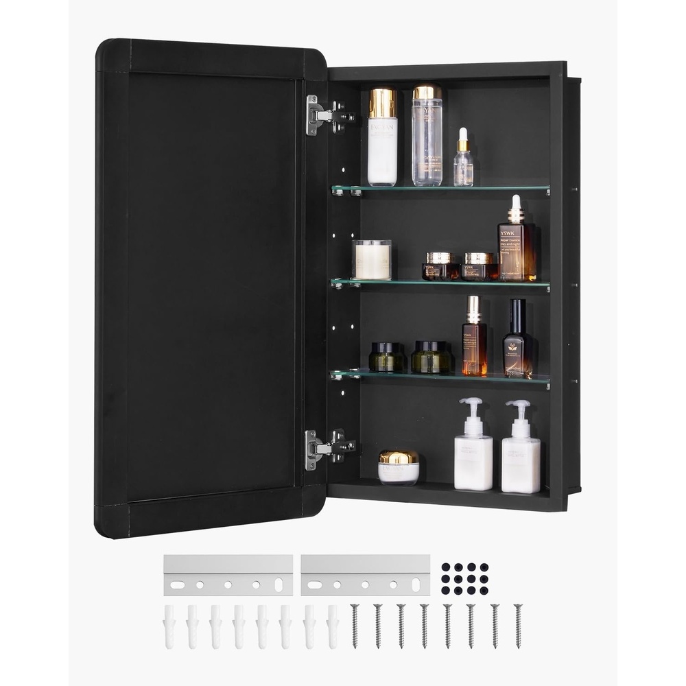 image:imageVEVOR Medicine Cabinet 165 x 275 inch Medicine Cabinet for Bathroom with Mirror Aluminum Frame Bathroom Wall Cabinet 3Layer Adjustable Shelves Recessed amp WallMounted Installation165x275in