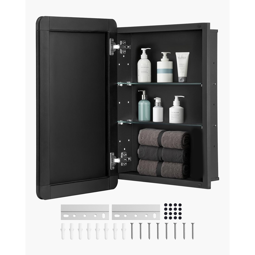 image:imageVEVOR Medicine Cabinet 165 x 275 inch Medicine Cabinet for Bathroom with Mirror Aluminum Frame Bathroom Wall Cabinet 3Layer Adjustable Shelves Recessed amp WallMounted Installation16x24in