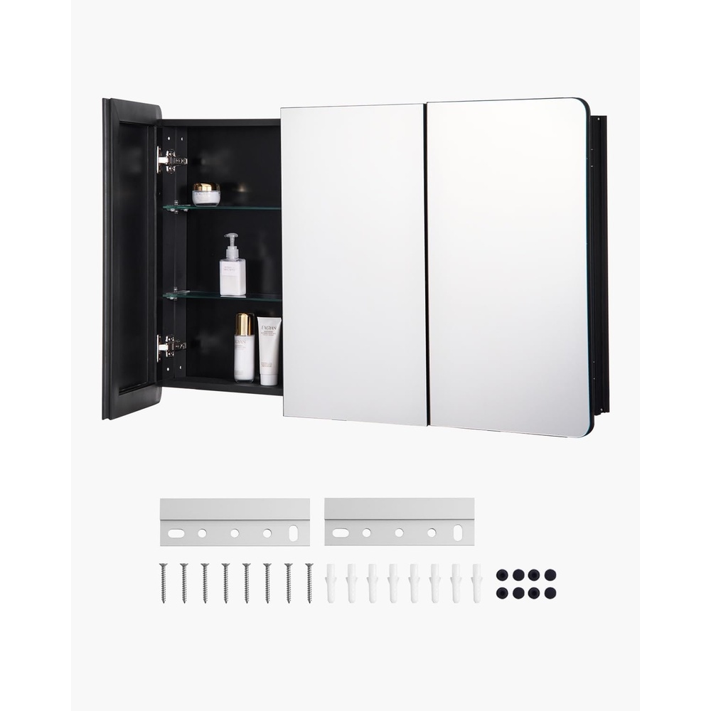image:imageVEVOR Medicine Cabinet 165 x 275 inch Medicine Cabinet for Bathroom with Mirror Aluminum Frame Bathroom Wall Cabinet 3Layer Adjustable Shelves Recessed amp WallMounted Installation255x40in
