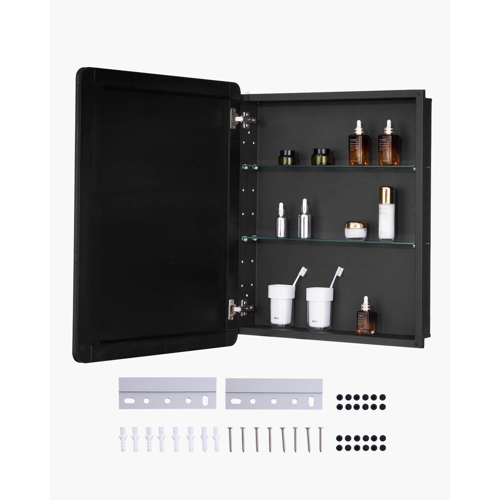 image:imageVEVOR Medicine Cabinet 165 x 275 inch Medicine Cabinet for Bathroom with Mirror Aluminum Frame Bathroom Wall Cabinet 3Layer Adjustable Shelves Recessed amp WallMounted Installation24x30in