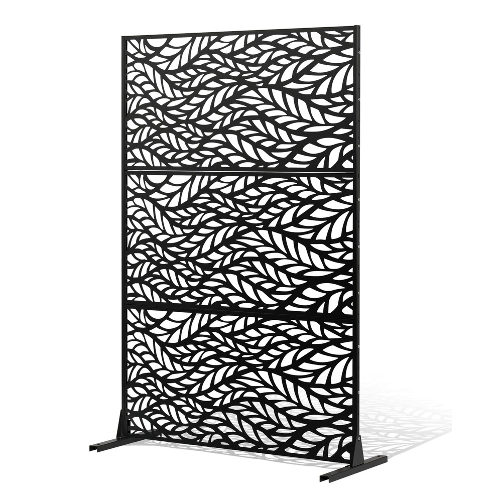 image:imageVEVOR Metal Privacy Screen 47 W x 76 H Outdoor Privacy Screens 3Panel Freestanding Outdoor Divider with Stand Decorative Garden Steel Privacy Fence for Balcony Patio Indoor Room Hot Tub BrownBlack Leaf