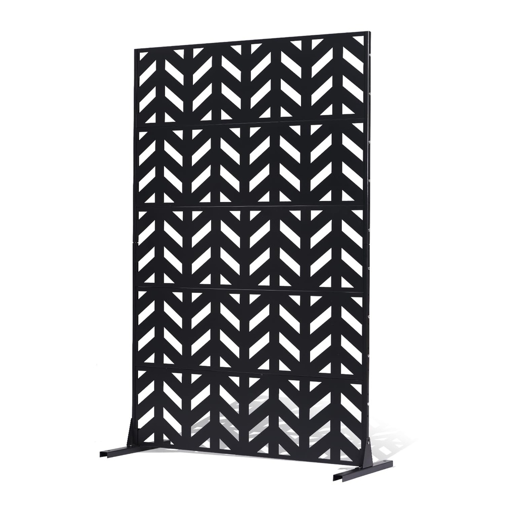 image:imageVEVOR Metal Privacy Screen 47 W x 76 H Outdoor Privacy Screens 3Panel Freestanding Outdoor Divider with Stand Decorative Garden Steel Privacy Fence for Balcony Patio Indoor Room Hot Tub BrownBlack Up