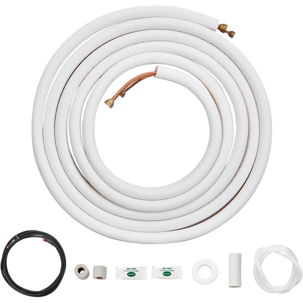 image:imageVEVOR Mini Split Line Set 16FT 14 amp 12 OD Copper Pipes Tubing and TripleLayer Insulation for Air Conditioning or Heating Pump Equipment amp HVAC with Rich Accessories 18ft Connection Cable25FT Length 14  38 SET