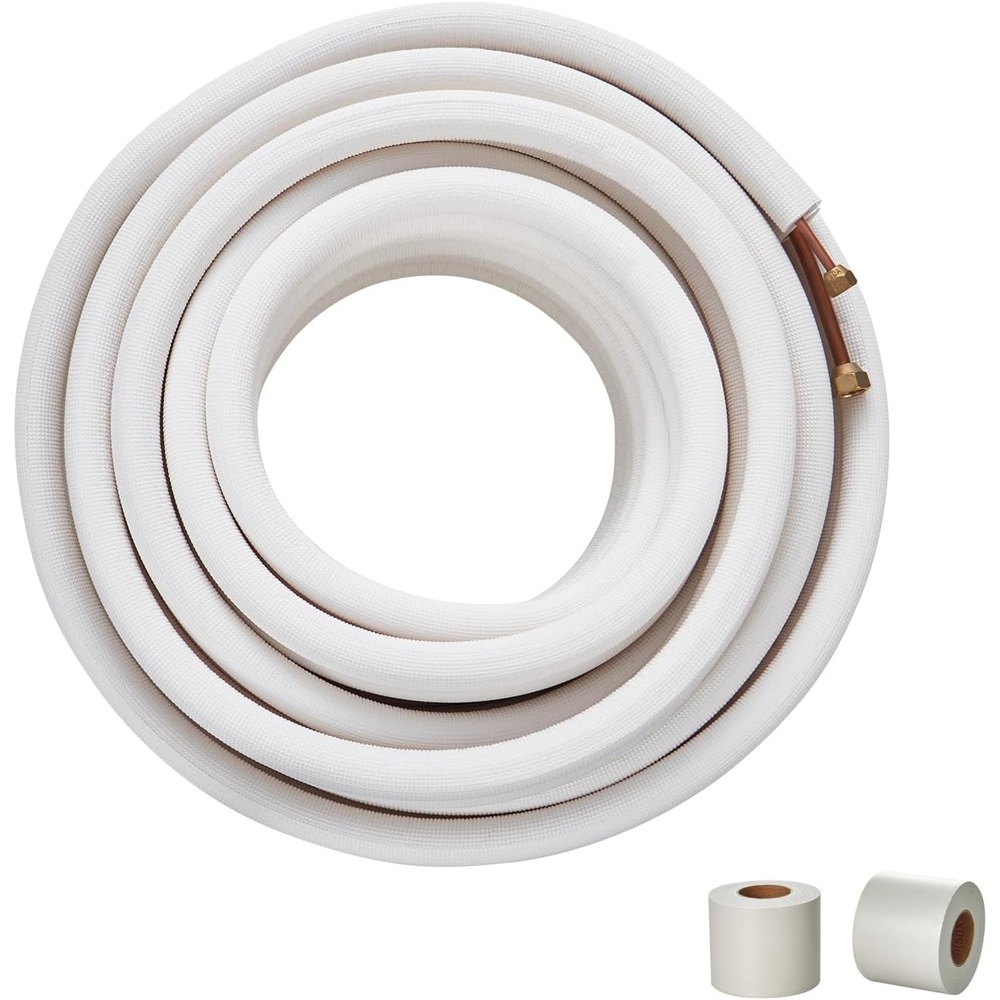 image:imageVEVOR Mini Split Line Set 16FT 14 amp 12 OD Copper Pipes Tubing and TripleLayer Insulation for Air Conditioning or Heating Pump Equipment amp HVAC with Rich Accessories 18ft Connection Cable50FT Length 14  38