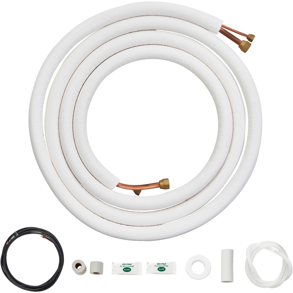 image:imageVEVOR Mini Split Line Set 16FT 14 amp 12 OD Copper Pipes Tubing and TripleLayer Insulation for Air Conditioning or Heating Pump Equipment amp HVAC with Rich Accessories 18ft Connection Cable16FT Length 14  12 SET